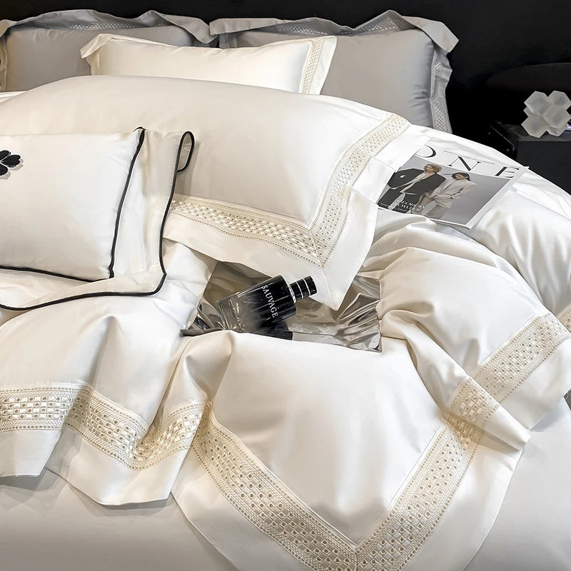 Set 4 Pezzi in 100% Cotone Egiziano – Lusso Premium con Finitura Hollow Edge