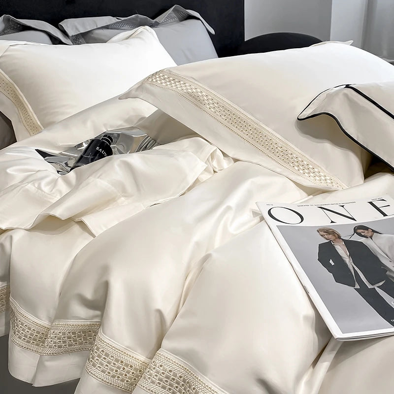 Set 4 Pezzi in 100% Cotone Egiziano – Lusso Premium con Finitura Hollow Edge