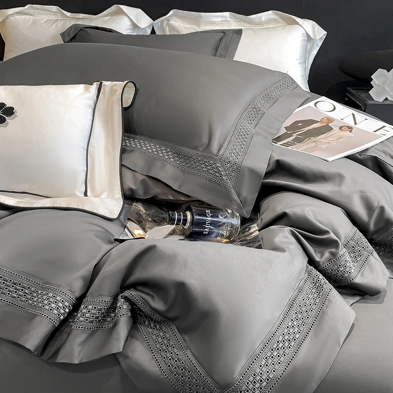 Set 4 Pezzi in 100% Cotone Egiziano – Lusso Premium con Finitura Hollow Edge