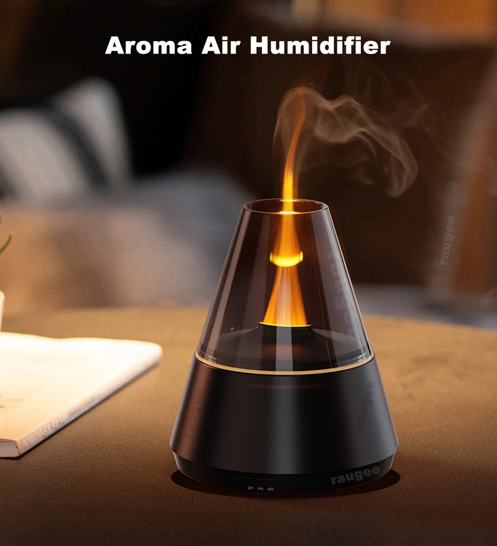 Diffusore Effetto Fiamma – Umidificatore con Oli Essenziali e Luce Notturna Casa Fiorita